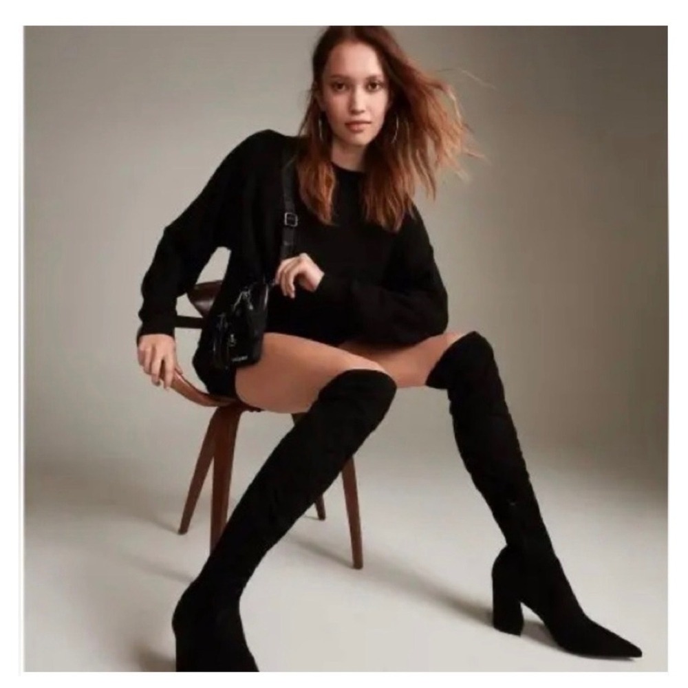 Steve Madden Over The Knee Boots Womens 7.5 Black Faux Suede Block Heel Thigh Hi